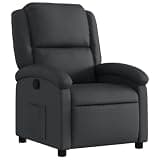 UERNGFTKM Manual Recliner Chair with Side Pocket, Black Real Leather Armchair, 135-Degree Tilt Reclining Seat with Thick Padding and Wood-Metal Frame