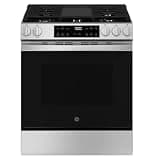 GE 30" Slide-In Front-Control Gas Range, 5.3 Cu. Ft. Oven, 5 Sealed Burners, Crisp Mode & Steam Clean, Stainless Steel – GGS500SVSS