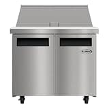 Pemberly Row 36" Commercial Refrigerated Salad & Sandwich Prep Table, Stainless Steel, 11 Cu. Ft. Storage, 15-Pan Mega Top, Cutting Board, Automatic Defrost, Freestanding Kitchen Equipment for