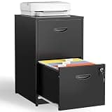 Kubohogar 2 Drawer File Cabinet with Lock,Black Metal Filing Cabinets,Vertical Locking File Cabinet Fit Hanging Files, Letter,File Box and A4 Documents (Black)
