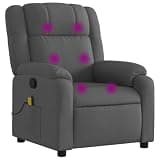 Manual Recliner Chair with 6-Point Vibration Massage, 135 Degree Recline, Dark Grey Fabric, Side Pocket, Wood and Metal Frame