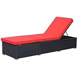 KGFHERENB Sun Lounger Outdoor Chaise Lounge with Cushion, PE Rattan Patio Recliner with Adjustable Armrests and Powder-Coated Steel Frame for Garden Poolside, Black and Red