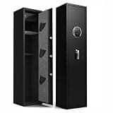 Biometric Rifle Gun Safe, Heavy Duty Gun Cabinet for Rifles And Pistols, Gun Locker with LED Light & Silent Alarm, 5 Rifle Slots and 3 Pistol Pouches