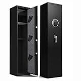 Biometric Rifle Gun Safe, Heavy Duty Gun Cabinet for Rifles And Pistols, Gun Locker with LED Light & Silent Alarm, 5 Rifle Slots and 3 Pistol Pouches
