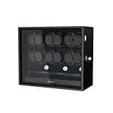 XTELARY Watch Winder for 12 Automatic Watches, Black Lockable Automatic Winders with Extra 6 Watch Storages, 4 Rotation Modes, Flexible Watch Pillows, Quiet Mabuchi Motor, and Blue Backlight