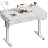 KLUVIS White Electric Standing Desk with Drawers, 39 Inch Small Adjustable Desk with Storage, Sit Stand Computer Study Writing Desks for Small Space Home Office, Stand Up Work Desks for Walking Pad