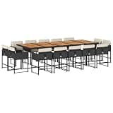 Makastle 15 Piece Patio Dining Set with Cushions Black Poly Rattan
