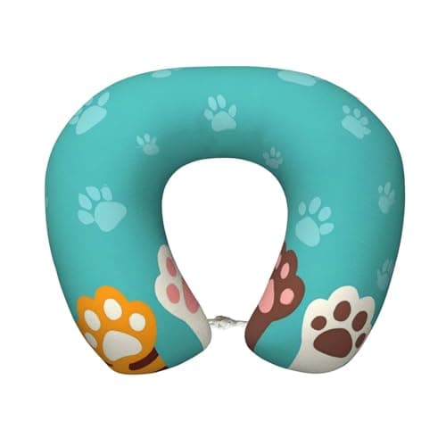 Hekroxu Cute Cat Paw and Dog Print Travel Pillow Pure Memory Foam Neck Pillow Airplane for Traveling,Car, Train,Napping,Traveling,Washable Cover
