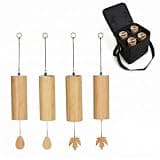 Bamboo Wind Chime Set of 4 Elements with Portable Carry Storage Bag, Hand Tuned Sound Healing Wind Chimes, 4 Season Tones, 2 Styles Pendants, Harmonious Melody for Home Patio Outdoor Decor