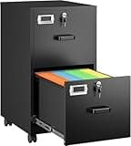 AFAIF 2 Drawer File Cabinet on Wheels,Metal Filing Cabinet with Lock,Rolling File Cabinets with Casters,Under Desk Office Cabinets for Home Office,Fit A4/Letter/Legal,Assembly Required