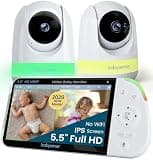 Babysense PRO Full HD 5.5" Split Screen Baby Monitor with 2 Cameras, 6-Color Night Light, White Noise, Sound & Light Machine, 20-Hour Battery, Hack-Proof Non-WiFi Secure Connection