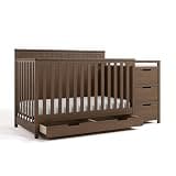 Graco Hadley 5-in-1 Convertible Crib & Changer – GREENGUARD Gold Certified, Fits Standard Crib Mattress, Converts to Toddler Bed and Full Bed, 4 Adjustable Mattress Heights (Hazelnut)