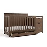Graco Hadley 5-in-1 Convertible Crib & Changer – GREENGUARD Gold Certified, Fits Standard Crib Mattress, Converts to Toddler Bed and Full Bed, 4 Adjustable Mattress Heights (Hazelnut)