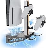 AodoT PS5/PS5 Slim/ PS5 Pro Wall Mount, Accessories Kit with Cooling Fan & Charging Station, Shelf Floating Mount for PS5/PS5 Slim/ PS5 Pro Disc & Digital Console, Behind TV Wall Bracket