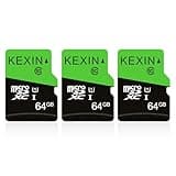 KEXIN 64GB Micro SD Card 3 Pack with SD Adapter microSDXC Memory Card UHS-I C10 U1 Micro SD Card Full HD High Speed TF Card for Tablet Action Camera Dash Cam Drone Game Console, 64 G 3 Pack