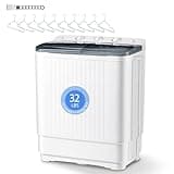 DOGHLY Portable Washing Machine, 30lbs Compact Laundry Washer, Free Drying Rack & 10 Hangers, 20lbs Wash & 10lbs Spin Dry, Twin Tub Mini Washing Machine for Dorm, RV, Camping, Apartment