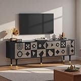 YITAHOME Mid Century Modern TV Stand for up to 80 Inch TV, 70" TV Entertainment Center with Storage, Media Console with 4 Door Cabinets for Living Room, Black