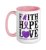 Alzheimer's Dementia Awareness Support Vintage Faith Hope Ceramic Mug, Pink/White, 15oz