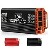 2000 Watt Pure Sine Wave Inverter,12V DC to 110V AC Power Inverter with 3 AC Outlets & 2 USB Ports, for Home Emergency, Solar System, Off-Grid Cabin