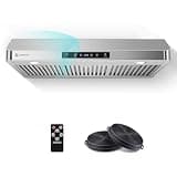 AMZCHEF 36" Under-Cabinet Range Hood - 1050 CFM Dual-Fan System, 3-Speed Stainless Steel Kitchen Vent with Touch/Remote/Gesture Control, Timer, LED Lights & Dishwasher-Safe Baffle Filters