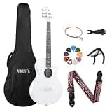VIBRISTA 38 Inch Carbon Fiber Acoustic Guitar, Portable Travel Guitar for Beginners & Experienced Players, Starter Kit with Gig Bag, Strap, Capo, Picks & Strings (White)