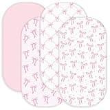 Peryiter 4 Pack Pink Bow Crib Sheets for Baby Girls Boys Coquette Bedding Set Fitted 32 x 16'' for Standard Crib Sheet Stretchable Soft for Toddler Aesthetic Nursery Decor Bassinet Mattress Gift Set