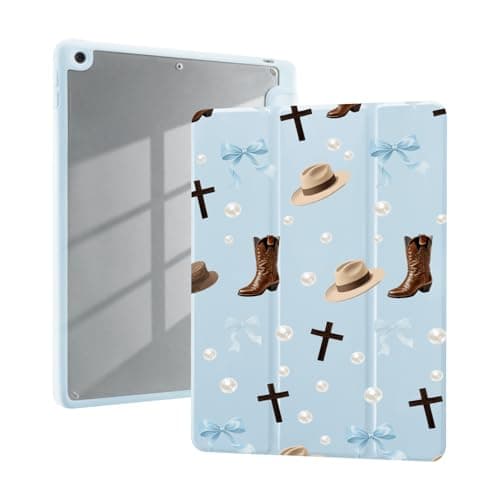 AdorableWhimsy Preppy Cowgirl Case for iPad (A16) 11th Generation 2025 11" / iPad 10th Generation 2022 10.9" Cross Boots Hat Bow Design Aesthetic Girly Trifold Stand Pink Leather Cover Clear Back