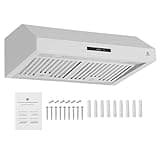 JustSmart Powerful 400 CFM Under Cabinet Range Hood - 30 Inch Stainless Steel - 3-Speed Touch Control - LED Lighting - Dishwasher Safe Baffle Filters - Low Noise Kitchen Vent - Built-In or Insert