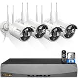 (2026 Update) Wireless WiFi Outdoor Security Camera System, IP67 Waterproof Dual Antenna Cameras, Audio Recording, Night Vision, No Monthly Fee, Home NVR System