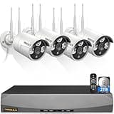 (2026 Update) Wireless WiFi Outdoor Security Camera System, IP67 Waterproof Dual Antenna Cameras, Audio Recording, Night Vision, No Monthly Fee, Home NVR System