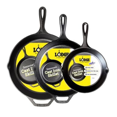 Lodge Seasoned Cast Iron Skillet Set 8, 10.25 & 12 Inches - PFAS-Free, Non-Toxic Cookware - Use with an Oven, Stove, Grill, or Campfire - Naturally Non-Stick & Oven Safe