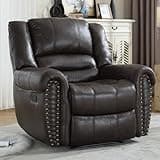 CANMOV Leather Recliner Chair, Classic and Traditional Manual Recliner Chair with Comfortable Arms and Back Single Sofa for Living Room, Dark Grey