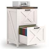 Halitaa 2 Drawer Small File Cabinet, Farmhouse Vertical Filing Cabinet Fits Letter and A4 Size, Under Desk Wooden File Cabinets for Home Office, Printer Stand, Rustic White