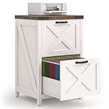 Halitaa 2 Drawer Small File Cabinet, Farmhouse Vertical Filing Cabinet Fits Letter and A4 Size, Under Desk Wooden File Cabinets for Home Office, Printer Stand, Rustic White