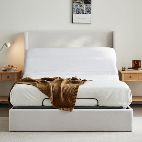 GDFStudio Gwen Adjustable Bed Base Queen with Head and Foot Incline, Electric Base with Wireless Remote Control, Modern Metal Queen Platform Bed Frame, Adjustable Bed Frame Queen Size, Black+Gray