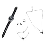 XBOKA 6pcs/set Luxury Watch Women Rings Necklace Earrings Bracelet Set Butterfly Leather Strap Watches Lady Wristwatch