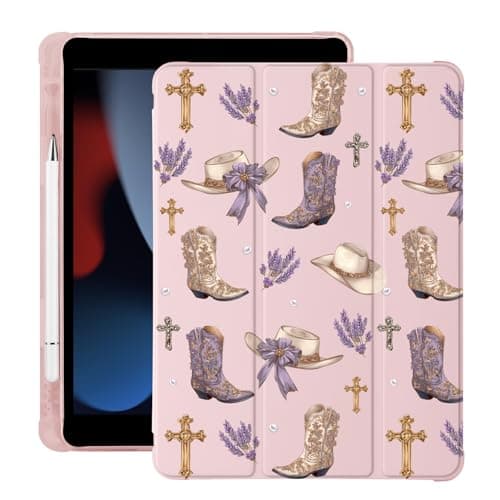 BlHMCASE Western Cowgirl Boots Hat Cross for iPad mini 7 A17 Pro 2024/iPad Mini 6 Case with Pencil Holder, Auto Sleep/Wake, Pink Leather Soft TPU Back Cover