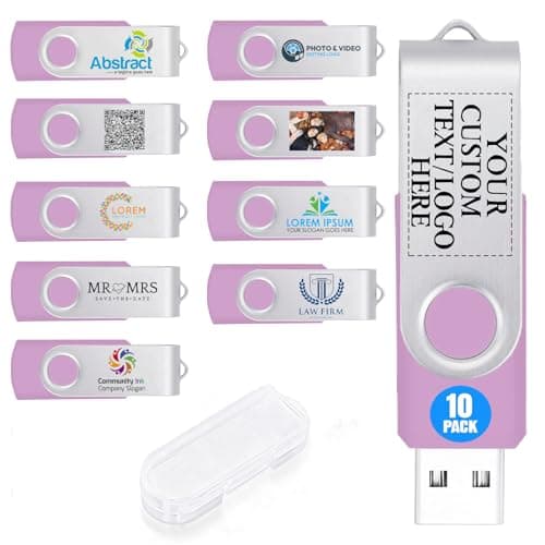 10 Pack 1GB Custom USB Flash Drives USB 2.0 with Case, Personalized Thumb Drives with Logo/Text/Image, Light Pink Bulk Customized Memory Sticks for Wedding, Business, Corporate Gifts