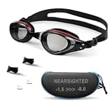 AIKOTOO Swim Goggles, Shortsighted Swimming Goggles Anti-Fog Anti-UV No Leaking For Adult Men Women Youth Black And Red -4.0