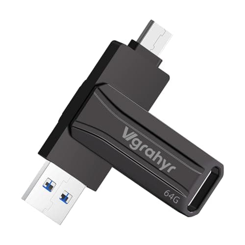 64GB USB Flash Drive, Dual USB A & Type-C Thumb Drive, Up to 150MB/s, Swivel Metal Housing, 2-in-1 Memory Stick for Android, Tablets, Laptops & PCs, USB OTG Jump Drive, iPhone 15/16/17 Compatible