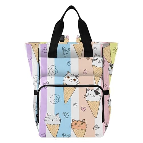 VEKELEE Cute Cone Cats Diaper Bag Backpack Large Travel Baby Diaper Bag with Stroller Straps Unisex Travel Essential