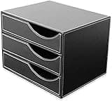 YXEDPBF Modern File Cabinet with Lock and 3 Drawers - Multi-Functional Storage for Office Desktop - Black and Brown Color - Moving Wheels for Easy Mobility (B)