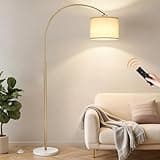 Ambimall Dimmable Arc Floor Lamp with Remote, Color Temperatures and Brightness Adjustable, Arched Floor Lamp with Rotating Head, Over Couch Arched Reading Light for Living Room (Marble Base)