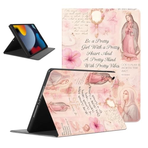 Mrtponk Stylish Collage Christian Jesus Tablet Case for iPad 6th/5th Gen Case 2018/2017 9.7 Inch,Flower Bible Verses Pattern for Women Men Teens Protective Cover Flip PU Leather Stand Funda