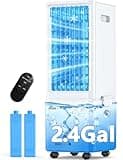 COOLECH Windowless Air Conditioner w/4 Mode & 3 Speed, Waterless Alert, 2.4-Gal Tank for 24H Cooling, 12H Timer,20FT Remote, 70° Auto Swing Evaporative Air Cooler, Portable Air Conditioner for Bedroom
