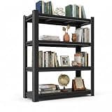 SFTORMAS Metal Bookcases, Industrial Style Bookcase with Steel Frame, Heavy Duty Open Storage Shelf for Living Room Home Office Study, Black (Black, 4-28" W X 12" D X 59" H)