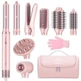8-in-1 Hair Styler & Hair Dryer Brush Set, Dual Voltage Ionic Blow Dryer with Wrap Curlers&Hair Straightener, Fast Drying Volumizing Curling Straightening, No Heat Damage, Gifts for Women