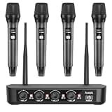 Aveek Wireless Microphone System with 4-Pack Dynamic Handheld Mics, 262ft Long Range, 40-Hour Battery, Low Latency Studio Sound for Karaoke, Singing, Speech, Church, Stage, Wedding, DJ & Events