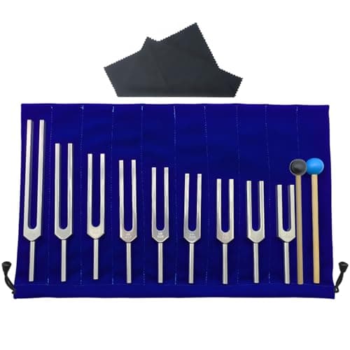 9 Pcs Solfeggio Tuning Forks Set, Aluminum Alloy Tuning Forks for Sound Therapy Practice, Instrument Accessories with Dual-Color Mallet, Storage Bag and Wipe Cloth