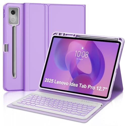 Keyboard Case for Lenovo Idea Tab Pro 12.7'' 2025, Backlit Keyboard for Idea Tab Pro 12.7inch Case with Pen Holder, Protector Keypad Cover for Lenovo 2025 Tablet, Adjustable View Angles, Purple